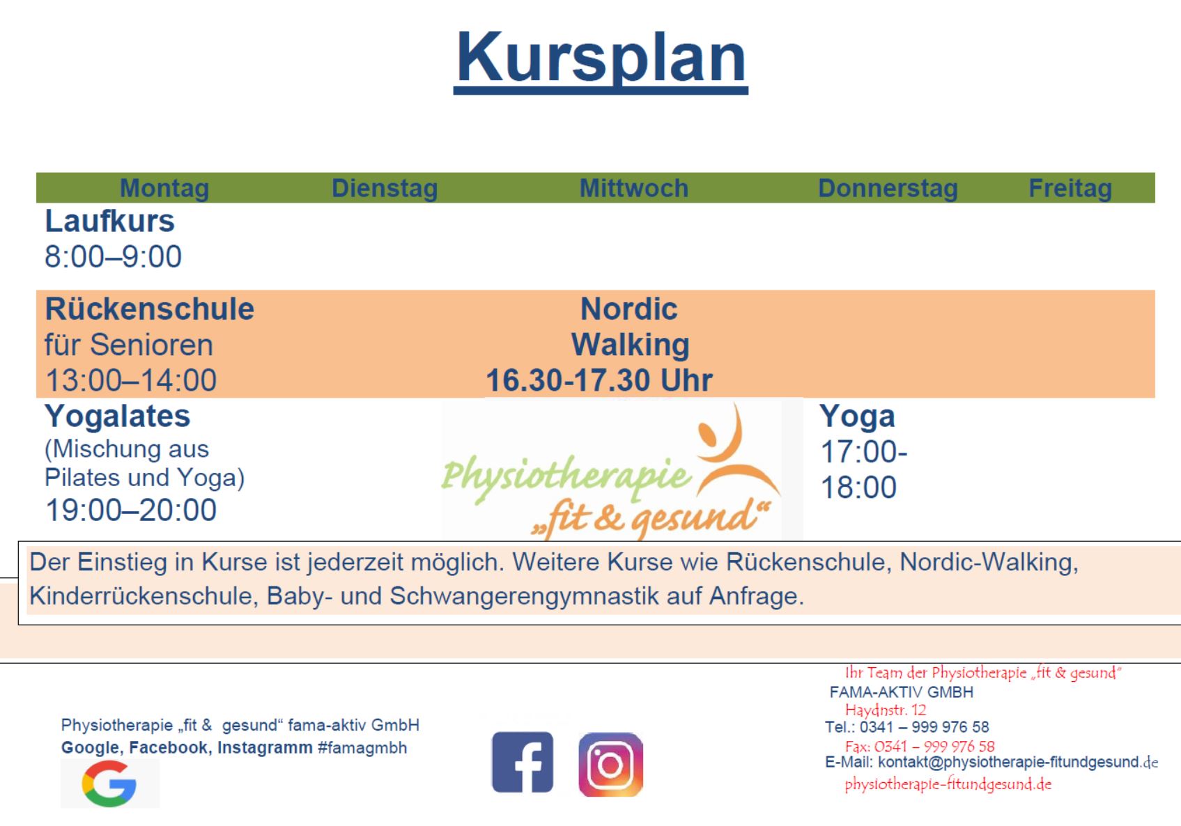 Physiotherapie - Kursplan